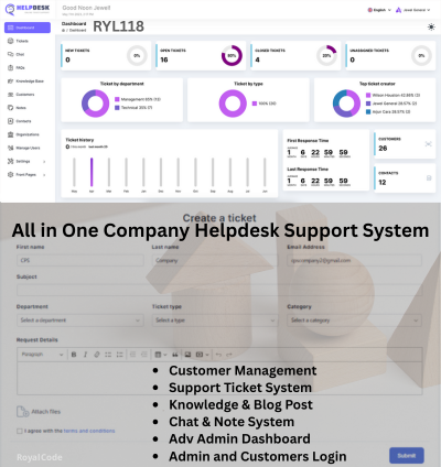 RYL117 All in One Company Helpdesk Support System. Customer Management System with Helpdesk ticket System