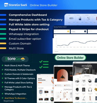 RYL119 StoreGo SaaS - Online Store Builder. Multi-store e-commerce management solution. With the Super Admin dashboard