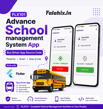 FLX101 Advance All in One School Management System with AI. Bus Driver Flutter App Source Code Android and IOS