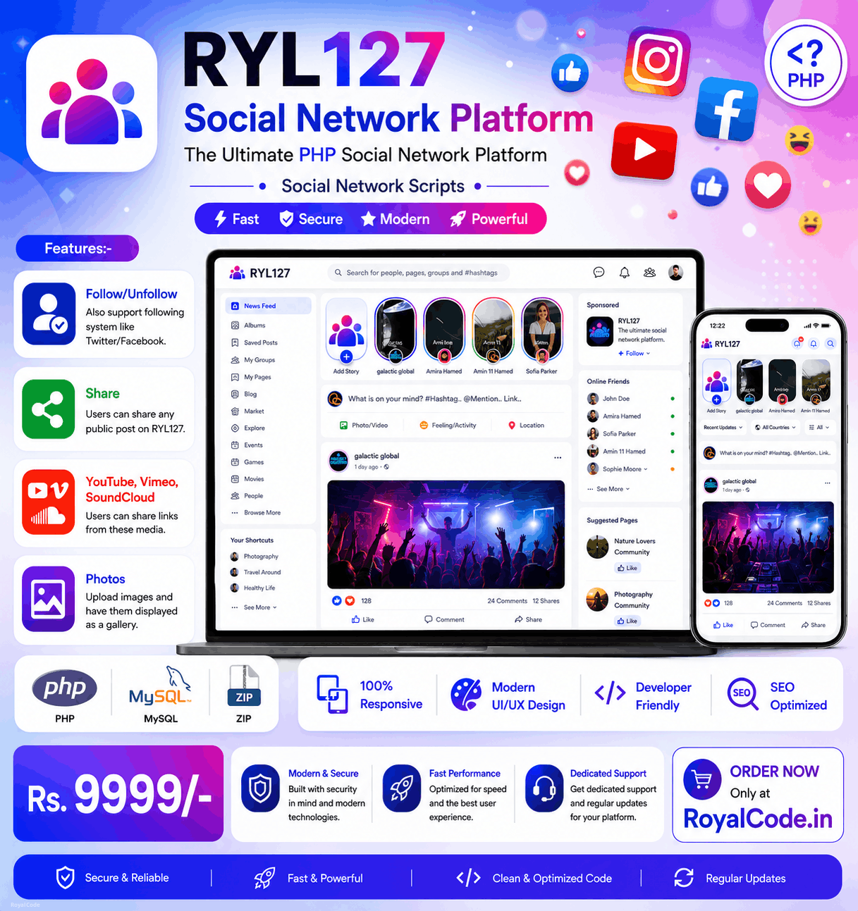 RYL127 Social Network Platform PHP Scripts Like Facebook, Instagram. Make your won Social media Website
