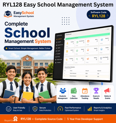 RYL128 Easy School Management System open Source Code with Free Setup with 1 year Helpdesk Support