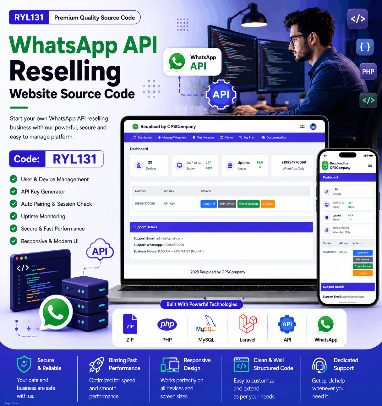 RYL131 WhatsApp API Source Code with Subscription System. Best WhatsApp Marketing tools Website. WhatsApp API panel