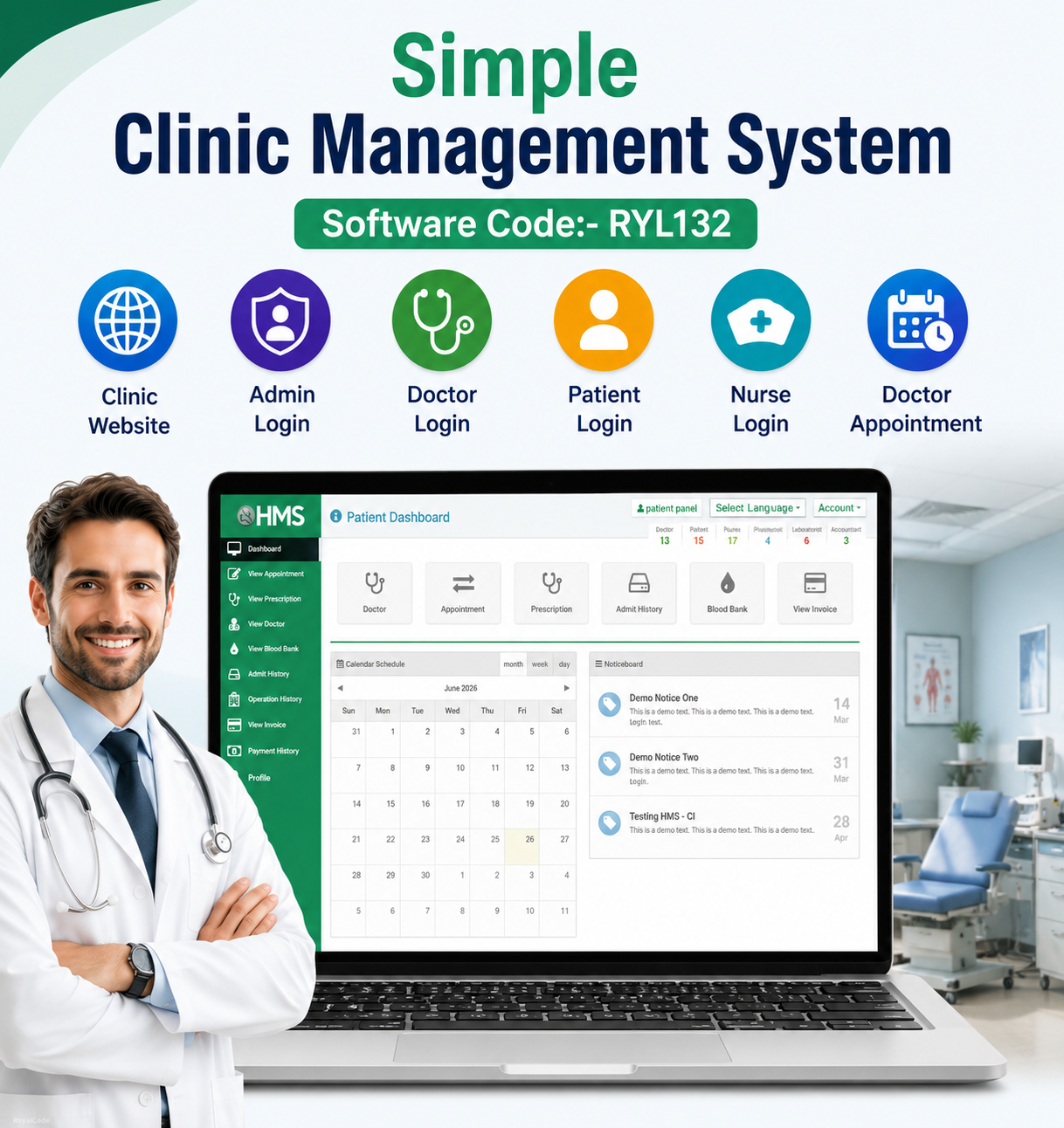 RYL132 Simple Clinic Management System Complete Admin FREE Server with Source Code