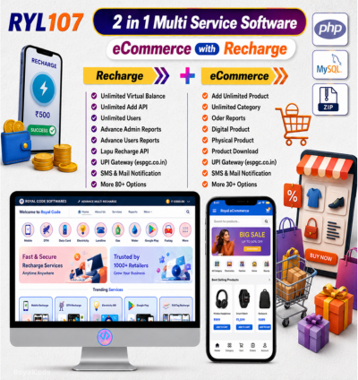 RYL107 2 in 1 Multi Recharge and eCommerce Services Software (PHP Laravel 8.1 Source Code and SQL Database) Best Shopping and Recharge Admin