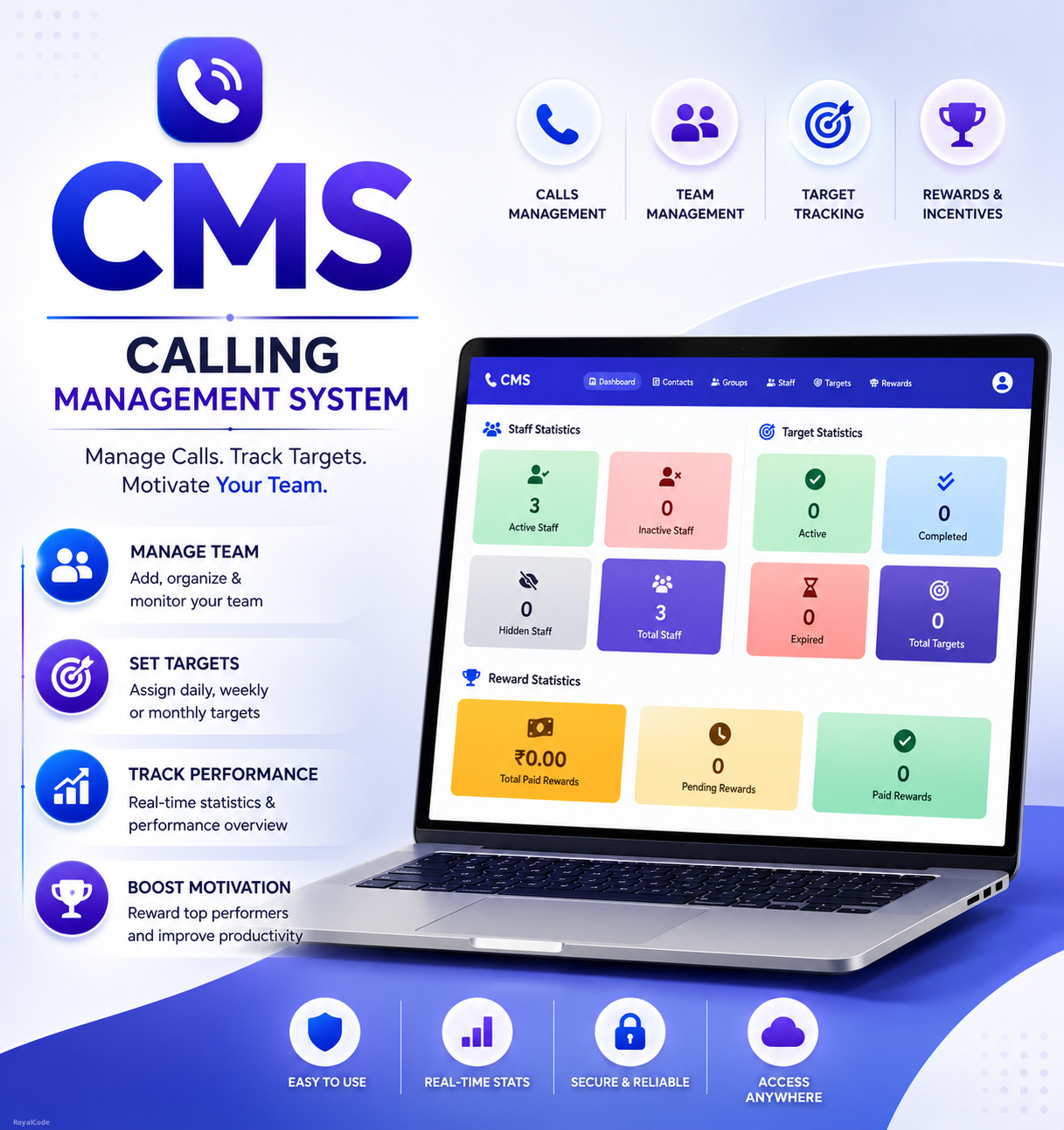 SCH002 All-in-One Calling Management System (CMS) | Contact CRM, Staff Management, Target Tracking & Rewards