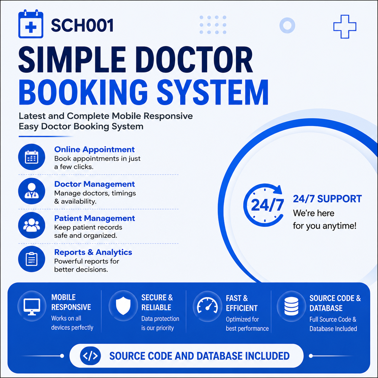 SCH001 Simple Doctor Booking System. Latest and Complete Mobile Responsive Easy Doctor Booking System. Source Code and Database